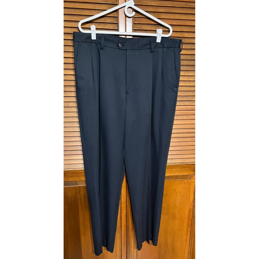 IZOD Men's Dress Pants 38x32 Black Flat Front Business Slacks